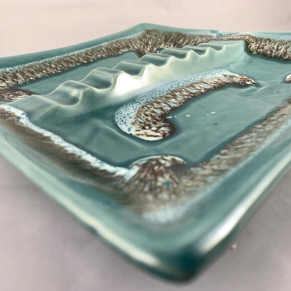 Vintage 1960's Ash Tray, Glazed Ceramic, Sushi Plate, MCM, Turquoise, Drip Glaze - Picture 4 of 6